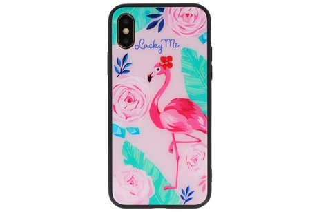 Print Hardcase voor iPhone XS Lucky Me  Flamingo