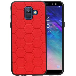 BAOHU Hexagon Hard Case - Hoesje Geschikt voor Samsung Galaxy A6 2018 Rood