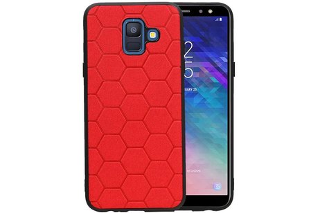 BAOHU Hexagon Hard Case - Hoesje Geschikt voor Samsung Galaxy A6 2018 Rood