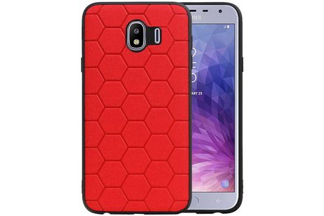 Hexagon Hard Case - Telefoonhoesje - Backcover Hoesje - achterkant hoesje - Geschikt voor Samsung Galaxy J4 - Rood