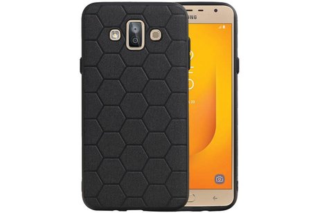 Hexagon Hard Case - Telefoonhoesje - Backcover Hoesje - achterkant hoesje - Geschikt voor Samsung Galaxy J7 Duo - Zwart