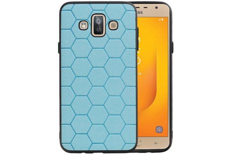 Hexagon Hard Case - Telefoonhoesje - Backcover Hoesje - achterkant hoesje - Geschikt voor Samsung Galaxy J7 Duo - Blauw