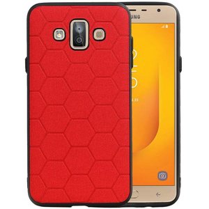 Hexagon Hard Case - Telefoonhoesje - Backcover Hoesje - achterkant hoesje - Geschikt voor Samsung Galaxy J7 Duo - Rood