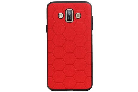 Hexagon Hard Case - Telefoonhoesje - Backcover Hoesje - achterkant hoesje - Geschikt voor Samsung Galaxy J7 Duo - Rood