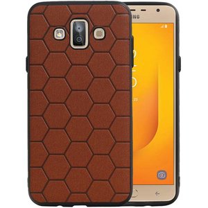 Hexagon Hard Case - Telefoonhoesje - Backcover Hoesje - achterkant hoesje - Geschikt voor Samsung Galaxy J7 Duo - Bruin