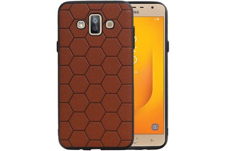 Hexagon Hard Case - Telefoonhoesje - Backcover Hoesje - achterkant hoesje - Geschikt voor Samsung Galaxy J7 Duo - Bruin