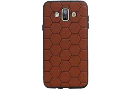 Hexagon Hard Case - Telefoonhoesje - Backcover Hoesje - achterkant hoesje - Geschikt voor Samsung Galaxy J7 Duo - Bruin