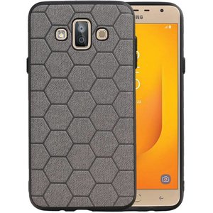 Hexagon Hard Case - Telefoonhoesje - Backcover Hoesje - achterkant hoesje - Geschikt voor Samsung Galaxy J7 Duo - Grijs