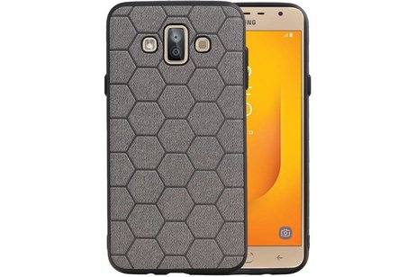 Hexagon Hard Case - Telefoonhoesje - Backcover Hoesje - achterkant hoesje - Geschikt voor Samsung Galaxy J7 Duo - Grijs