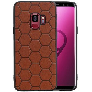 Hexagon Hard Case - Telefoonhoesje - Backcover Hoesje - achterkant hoesje - Geschikt voor Samsung Galaxy S9 - Bruin