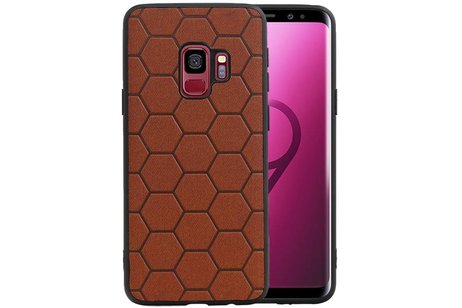 Hexagon Hard Case - Telefoonhoesje - Backcover Hoesje - achterkant hoesje - Geschikt voor Samsung Galaxy S9 - Bruin