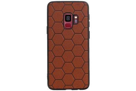 Hexagon Hard Case - Telefoonhoesje - Backcover Hoesje - achterkant hoesje - Geschikt voor Samsung Galaxy S9 - Bruin