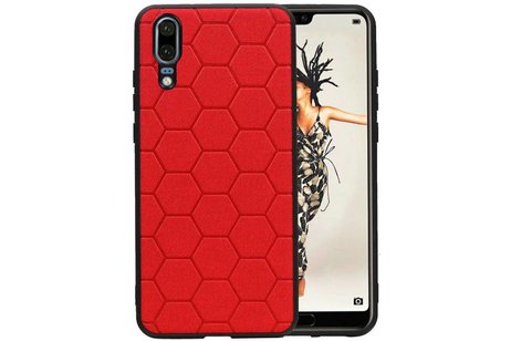 Hexagon Hard Case - Telefoonhoesje - Backcover Hoesje - achterkant hoesje - Geschikt voor Huawei P20 - Rood