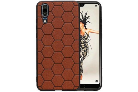 Hexagon Hard Case - Telefoonhoesje - Backcover Hoesje - achterkant hoesje - Geschikt voor Huawei P20 - Bruin