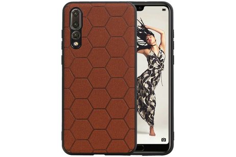 Hexagon Hard Case - Telefoonhoesje - Backcover Hoesje - achterkant hoesje - Geschikt voor Huawei P20 Pro - Bruin