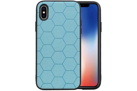 Hexagon Hard Case - Telefoonhoesje - Backcover Hoesje - achterkant hoesje - Geschikt voor iPhone X / iPhone XS - Blauw