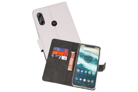 Booktype Telefoonhoesjes - Bookcase Hoesje - Wallet Case -  Geschikt voor Moto One - Wit