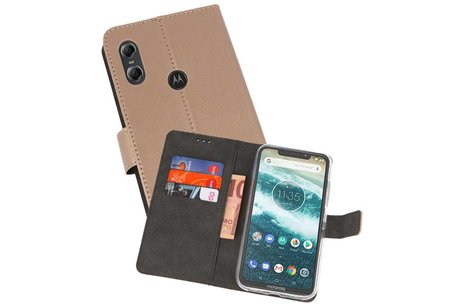 Booktype Telefoonhoesjes - Bookcase Hoesje - Wallet Case -  Geschikt voor Moto One - Goud