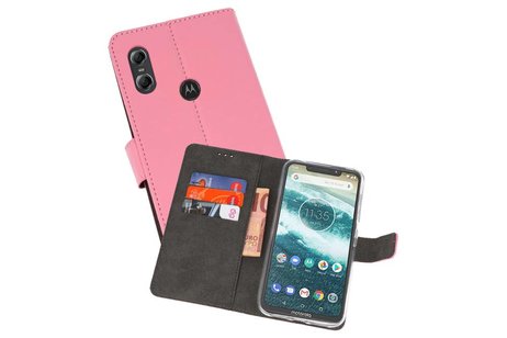 Booktype Telefoonhoesjes - Bookcase Hoesje - Wallet Case -  Geschikt voor Moto One - Roze