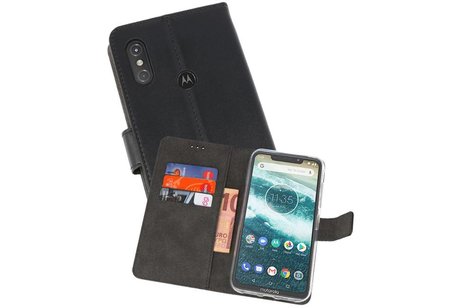 Booktype Telefoonhoesjes - Bookcase Hoesje - Wallet Case -  Geschikt voor Moto One Power - Zwart