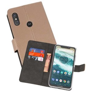 Booktype Telefoonhoesjes - Bookcase Hoesje - Wallet Case -  Geschikt voor Moto One Power - Goud