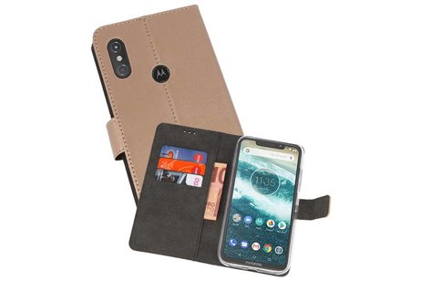 Booktype Telefoonhoesjes - Bookcase Hoesje - Wallet Case -  Geschikt voor Moto One Power - Goud