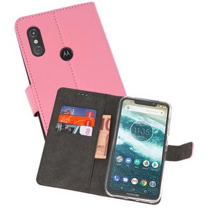 Booktype Telefoonhoesjes - Bookcase Hoesje - Wallet Case -  Geschikt voor Moto One Power - Roze