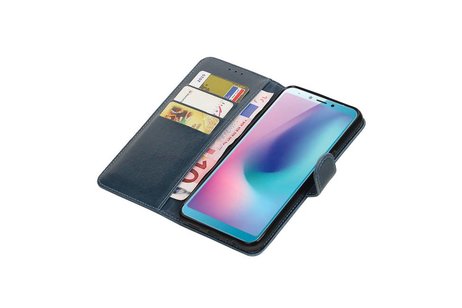 BAOHU Zakelijke Book Case Telefoonhoesje Geschikt voor de Samsung Galaxy A6s - Portemonnee Hoesje - Pasjeshouder Wallet Case - Blauw