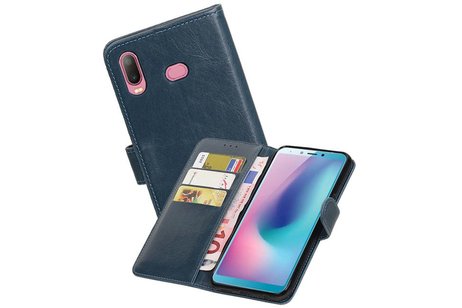 BAOHU Zakelijke Book Case Telefoonhoesje Geschikt voor de Samsung Galaxy A6s - Portemonnee Hoesje - Pasjeshouder Wallet Case - Blauw