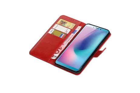 BAOHU Zakelijke Book Case Telefoonhoesje Geschikt voor de Samsung Galaxy A6s - Portemonnee Hoesje - Pasjeshouder Wallet Case - Rood