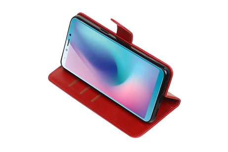 BAOHU Zakelijke Book Case Telefoonhoesje Geschikt voor de Samsung Galaxy A6s - Portemonnee Hoesje - Pasjeshouder Wallet Case - Rood