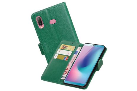 BAOHU Zakelijke Book Case Telefoonhoesje Geschikt voor de Samsung Galaxy A6s - Portemonnee Hoesje - Pasjeshouder Wallet Case - Groen
