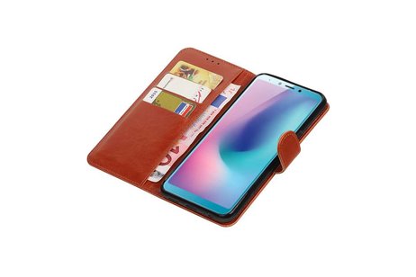 BAOHU Zakelijke Book Case Telefoonhoesje Geschikt voor de Samsung Galaxy A6s - Portemonnee Hoesje - Pasjeshouder Wallet Case - Bruin
