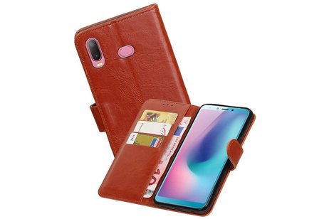 BAOHU Zakelijke Book Case Telefoonhoesje Geschikt voor de Samsung Galaxy A6s - Portemonnee Hoesje - Pasjeshouder Wallet Case - Bruin