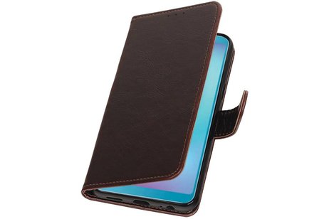 BAOHU Zakelijke Book Case Telefoonhoesje Geschikt voor de Samsung Galaxy A6s - Portemonnee Hoesje - Pasjeshouder Wallet Case - Mocca