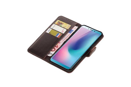 BAOHU Zakelijke Book Case Telefoonhoesje Geschikt voor de Samsung Galaxy A6s - Portemonnee Hoesje - Pasjeshouder Wallet Case - Mocca