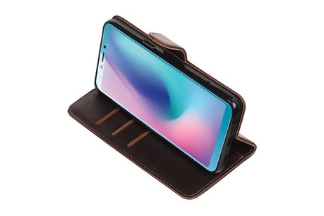 BAOHU Zakelijke Book Case Telefoonhoesje Geschikt voor de Samsung Galaxy A6s - Portemonnee Hoesje - Pasjeshouder Wallet Case - Mocca