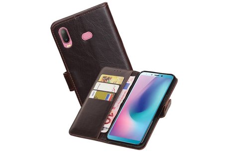 BAOHU Zakelijke Book Case Telefoonhoesje Geschikt voor de Samsung Galaxy A6s - Portemonnee Hoesje - Pasjeshouder Wallet Case - Mocca