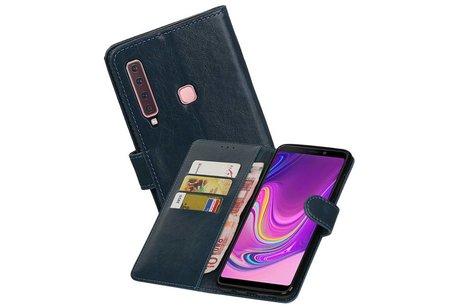 BAOHU Zakelijke Book Case Telefoonhoesje Geschikt voor de Samsung Galaxy A9 2018 - Portemonnee Hoesje - Pasjeshouder Wallet Case - Blauw
