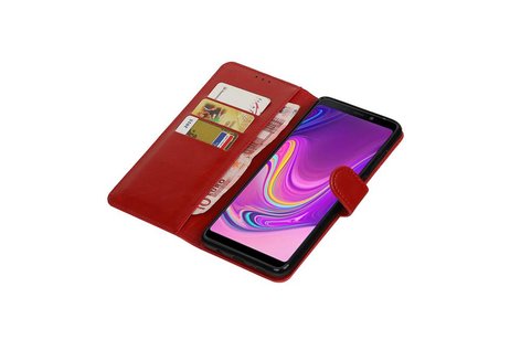 BAOHU Zakelijke Book Case Telefoonhoesje Geschikt voor de Samsung Galaxy A9 2018 - Portemonnee Hoesje - Pasjeshouder Wallet Case - Rood