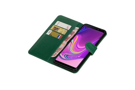 BAOHU Zakelijke Book Case Telefoonhoesje Geschikt voor de Samsung Galaxy A9 2018 - Portemonnee Hoesje - Pasjeshouder Wallet Case - Groen