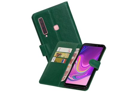 BAOHU Zakelijke Book Case Telefoonhoesje Geschikt voor de Samsung Galaxy A9 2018 - Portemonnee Hoesje - Pasjeshouder Wallet Case - Groen