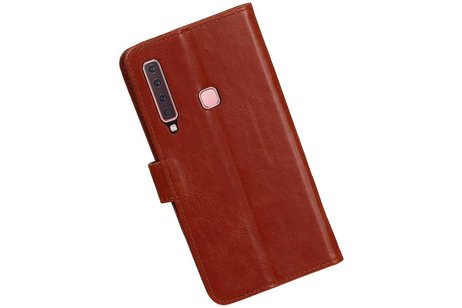 BAOHU Zakelijke Book Case Telefoonhoesje Geschikt voor de Samsung Galaxy A9 2018 - Portemonnee Hoesje - Pasjeshouder Wallet Case - Bruin