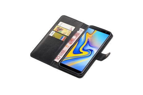 BAOHU Zakelijke Book Case Telefoonhoesje Geschikt voor de Samsung Galaxy J6 Plus - Portemonnee Hoesje - Pasjeshouder Wallet Case - Zwart