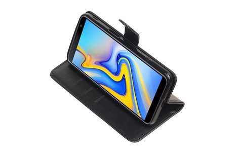 BAOHU Zakelijke Book Case Telefoonhoesje Geschikt voor de Samsung Galaxy J6 Plus - Portemonnee Hoesje - Pasjeshouder Wallet Case - Zwart