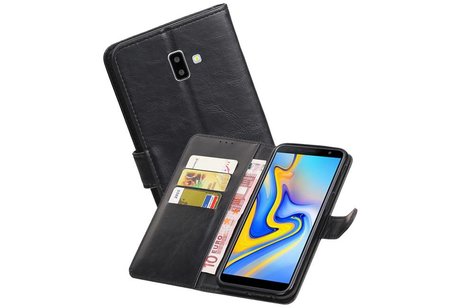 BAOHU Zakelijke Book Case Telefoonhoesje Geschikt voor de Samsung Galaxy J6 Plus - Portemonnee Hoesje - Pasjeshouder Wallet Case - Zwart