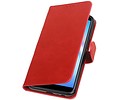 BAOHU Zakelijke Book Case Telefoonhoesje Geschikt voor de Samsung Galaxy J6 Plus - Portemonnee Hoesje - Pasjeshouder Wallet Case - Rood