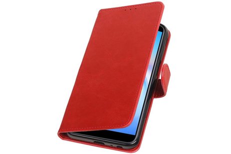 BAOHU Zakelijke Book Case Telefoonhoesje Geschikt voor de Samsung Galaxy J6 Plus - Portemonnee Hoesje - Pasjeshouder Wallet Case - Rood