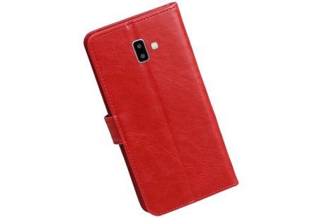BAOHU Zakelijke Book Case Telefoonhoesje Geschikt voor de Samsung Galaxy J6 Plus - Portemonnee Hoesje - Pasjeshouder Wallet Case - Rood