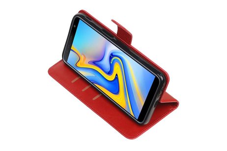 BAOHU Zakelijke Book Case Telefoonhoesje Geschikt voor de Samsung Galaxy J6 Plus - Portemonnee Hoesje - Pasjeshouder Wallet Case - Rood